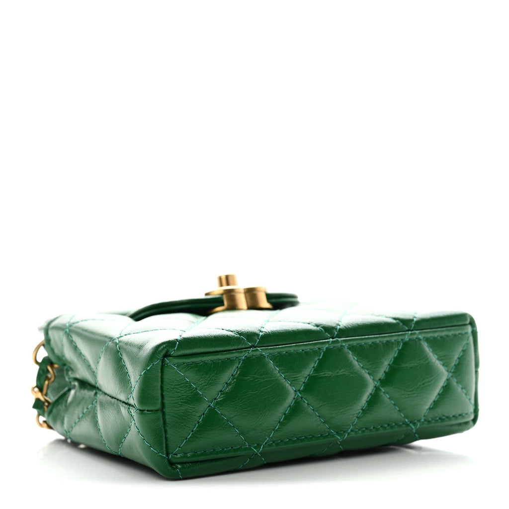 Chanel Shiny Aged Calfskin Quilted Mini Nano Kelly Shopper Green