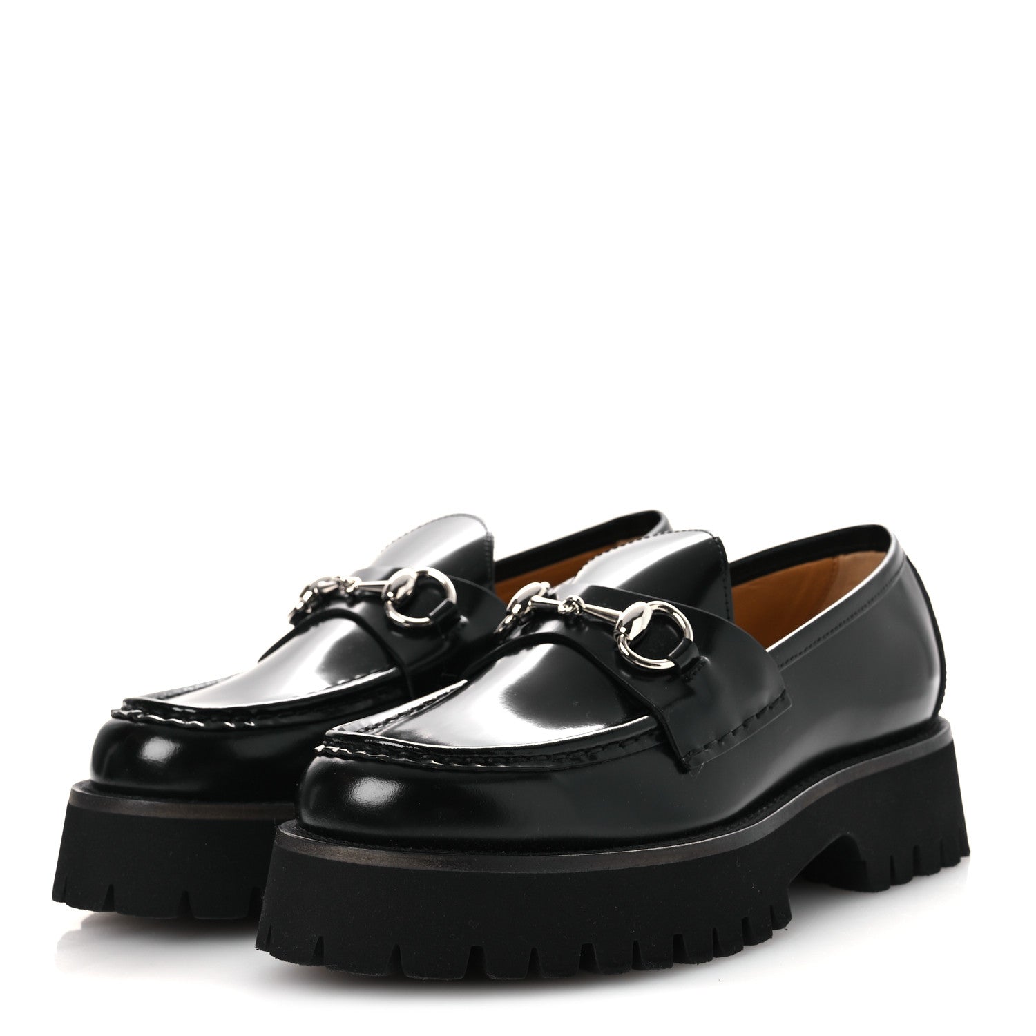 Gucci Cordovan Lux Womens Horsebit 45mm Platform Loafers 37.5 Black
