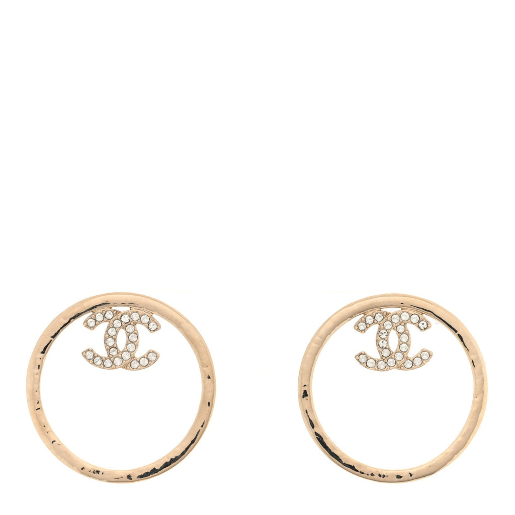 Chanel Metal Crystal CC Hoop Earrings Gold