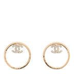 Chanel Metal Crystal CC Hoop Earrings Gold