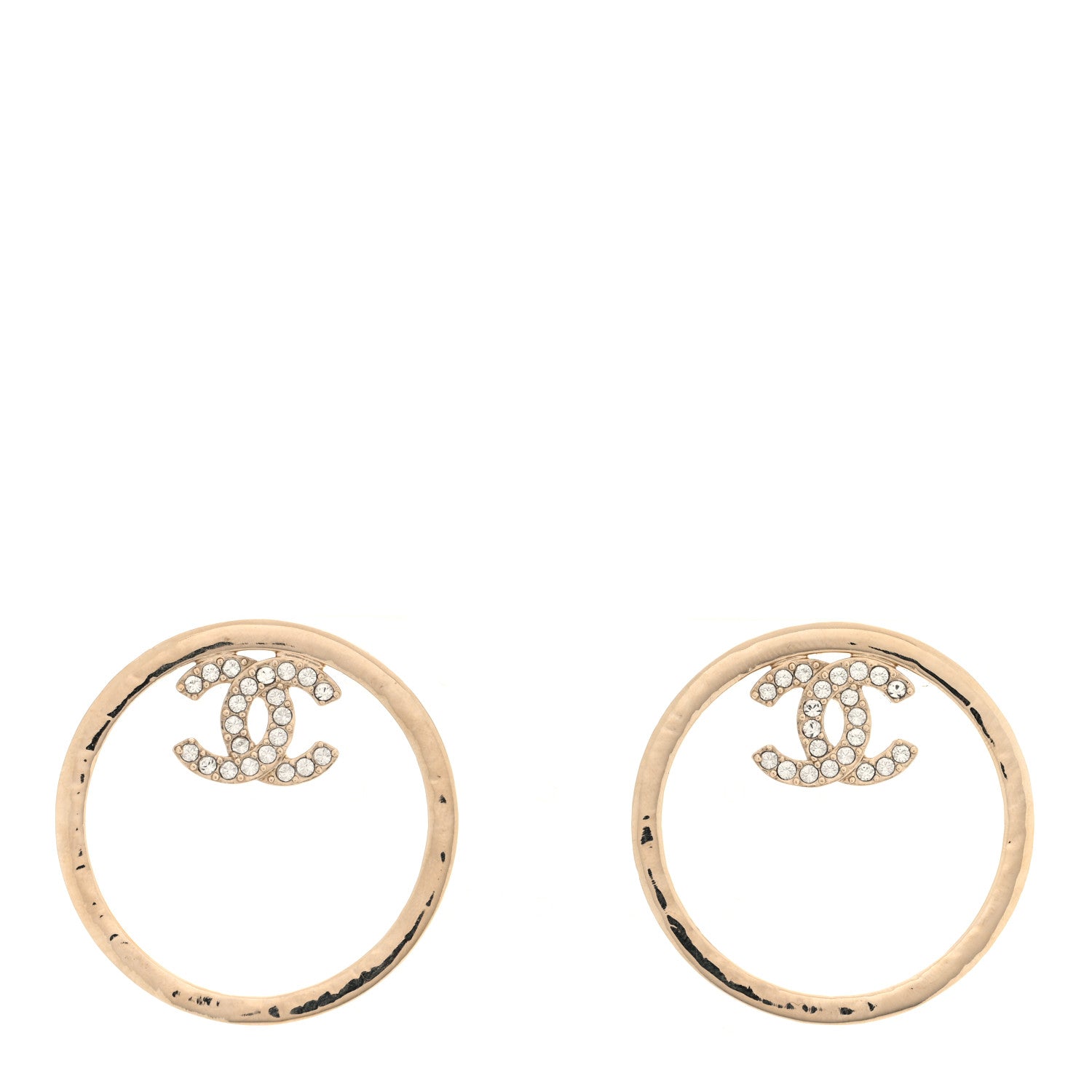 Chanel Metal Crystal CC Hoop Earrings Gold