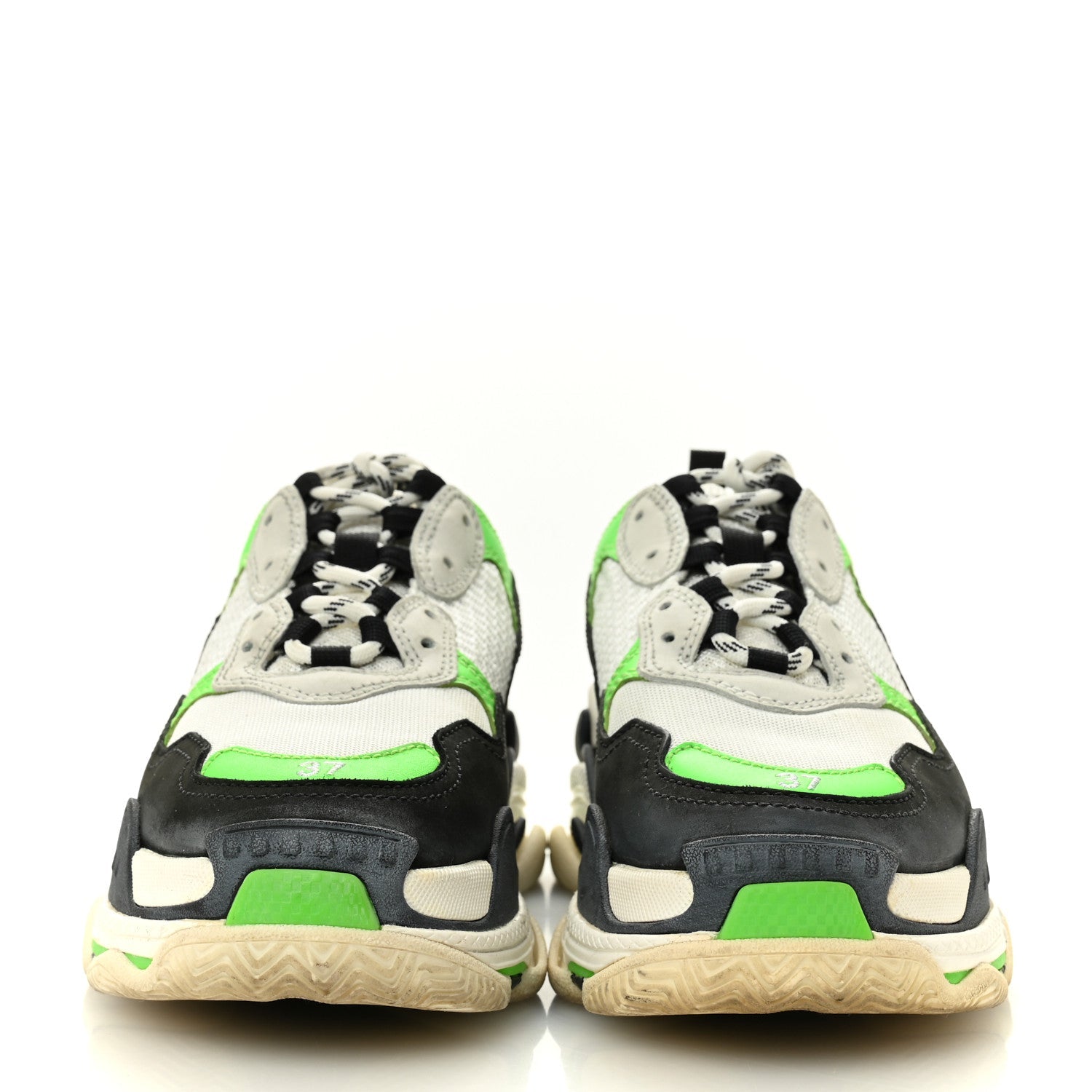 Balenciaga Fabric Mesh Womens Triple S Sneakers 37 White Green Fluo Black
