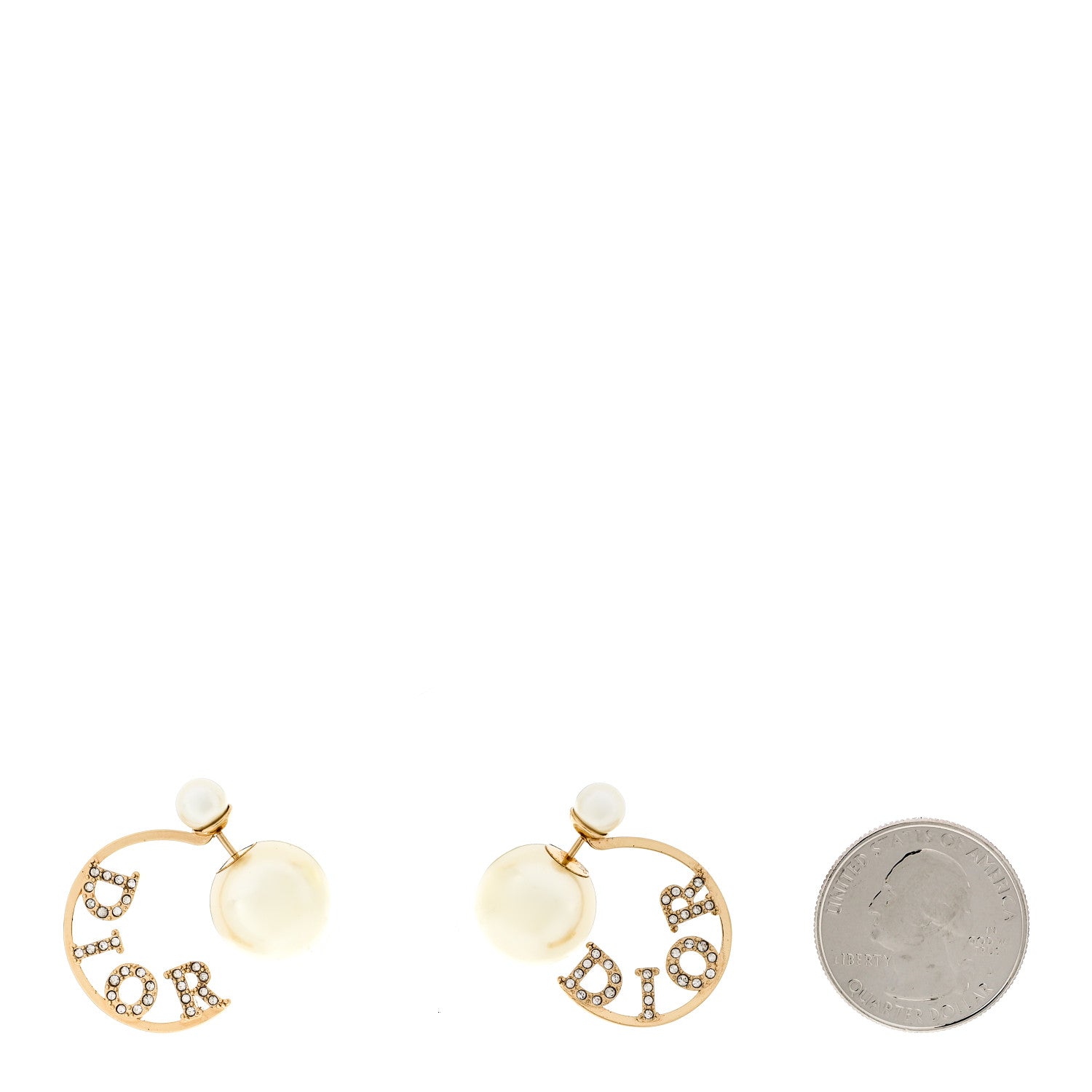 Christian Dior Metal Pearl Crystal Logo Tribales Earrings Gold