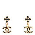 Chanel Crystal CC Drop Earrings Gold Black