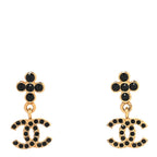 Chanel Crystal CC Drop Earrings Gold Black