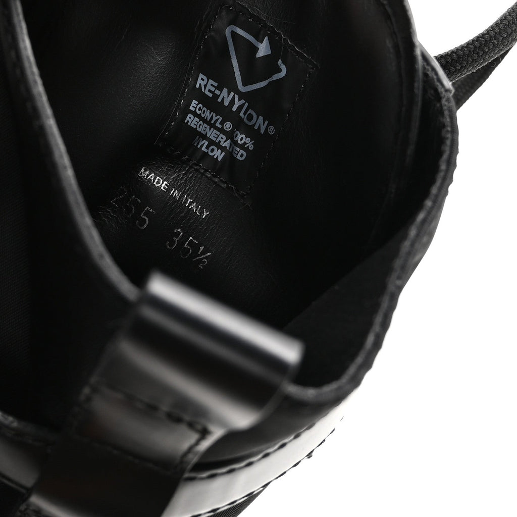 Prada Spazzolato Rois Re-Nylon Metal Triangle Logo Monolith Pouch Pocket 55mm Boots 35.5 Black
