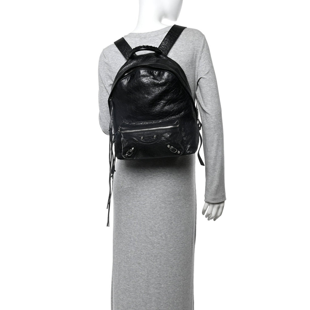 Balenciaga Agneau Classic Silver Hardware Backpack Black