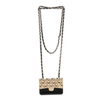 Chanel Metal Resin Lambskin Flap Bag Long Necklace Gold Black