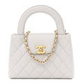 Chanel Shiny Aged Calfskin Quilted Nano Kelly Shopper Light Grey