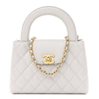 Chanel Shiny Aged Calfskin Quilted Nano Kelly Shopper Light Grey