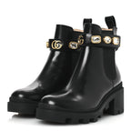 Gucci Calfskin Crystal GG Trip Chelsea Ankle Boots 35.5 Black