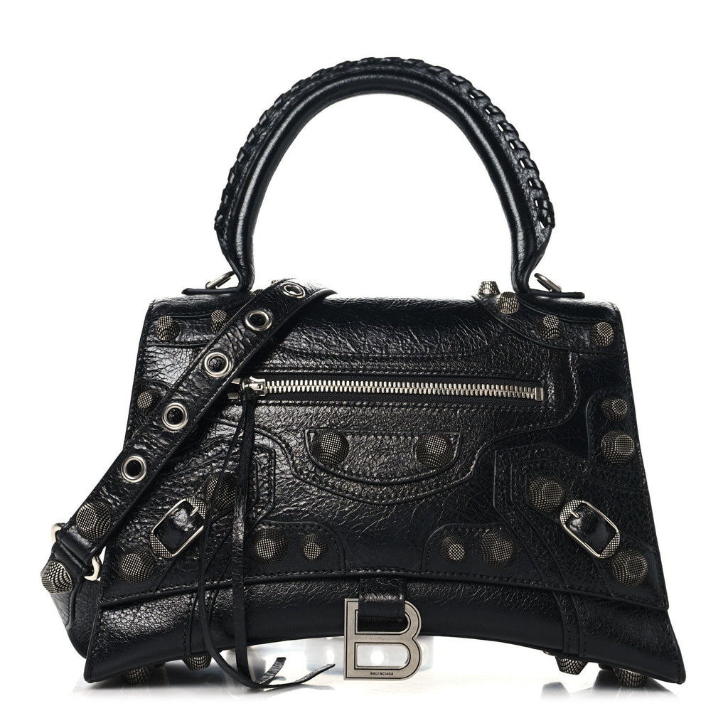 Balenciaga Arena Lambskin Medium Hourglass X Le Cagole Top Handle Bag Black