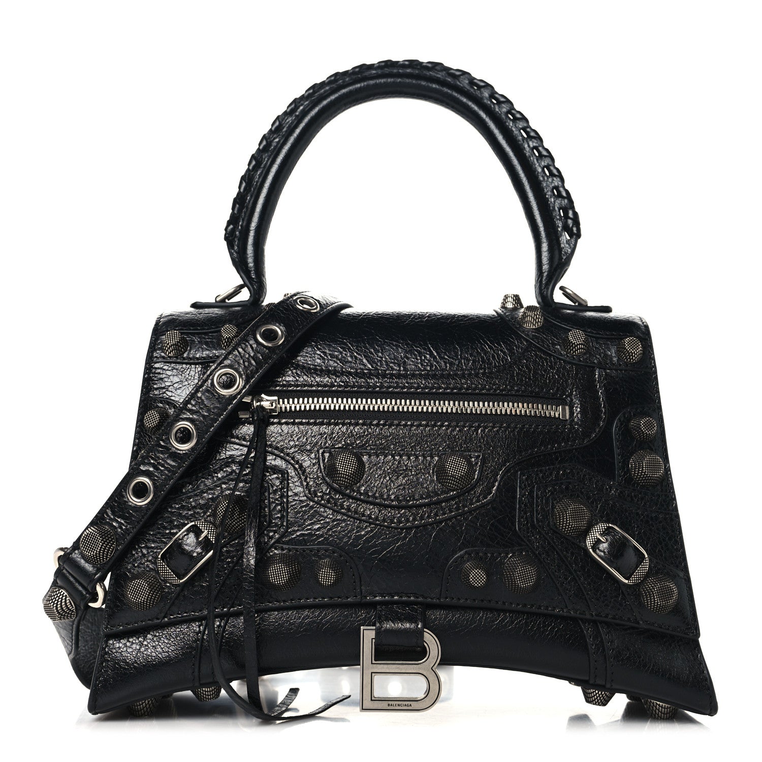 Balenciaga Arena Lambskin Medium Hourglass X Le Cagole Top Handle Bag Black