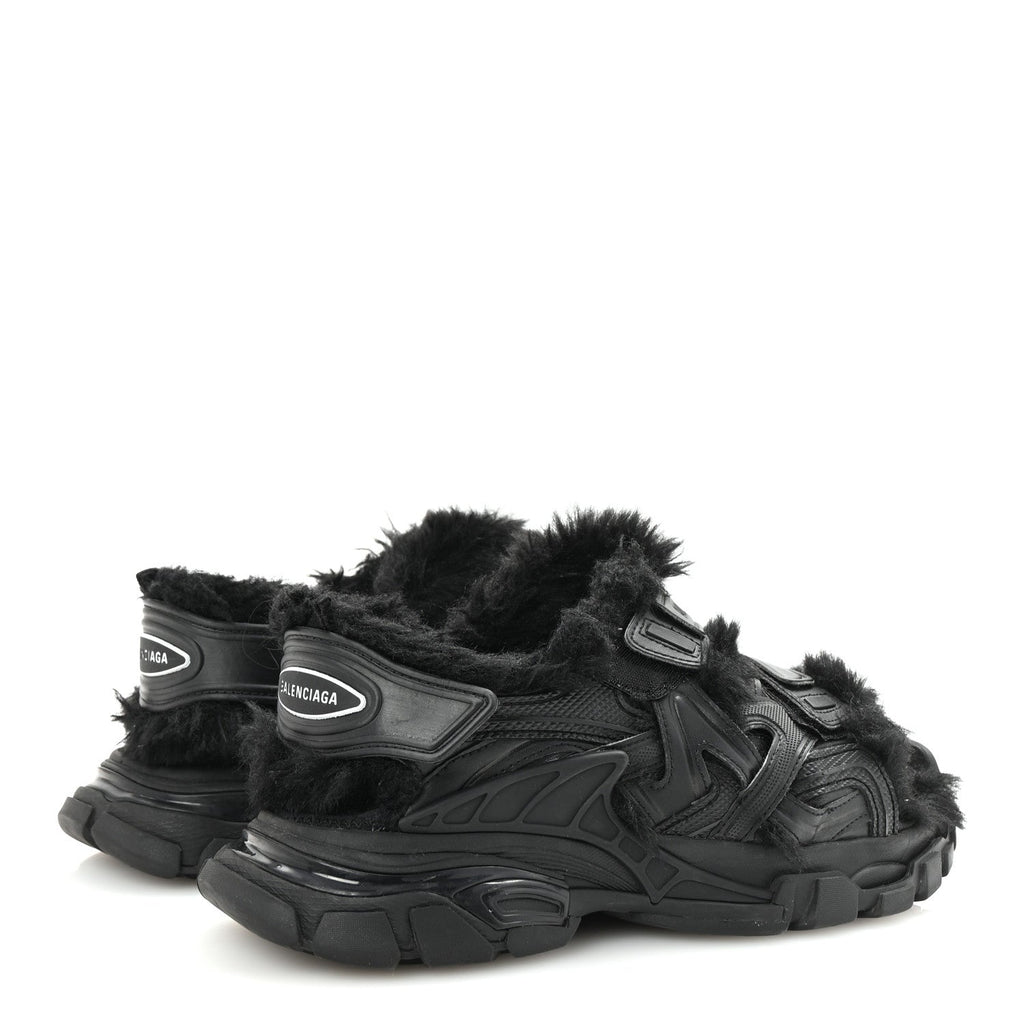 Balenciaga Faux Fur Rubber Mesh Womens Track Sandals 40 Black