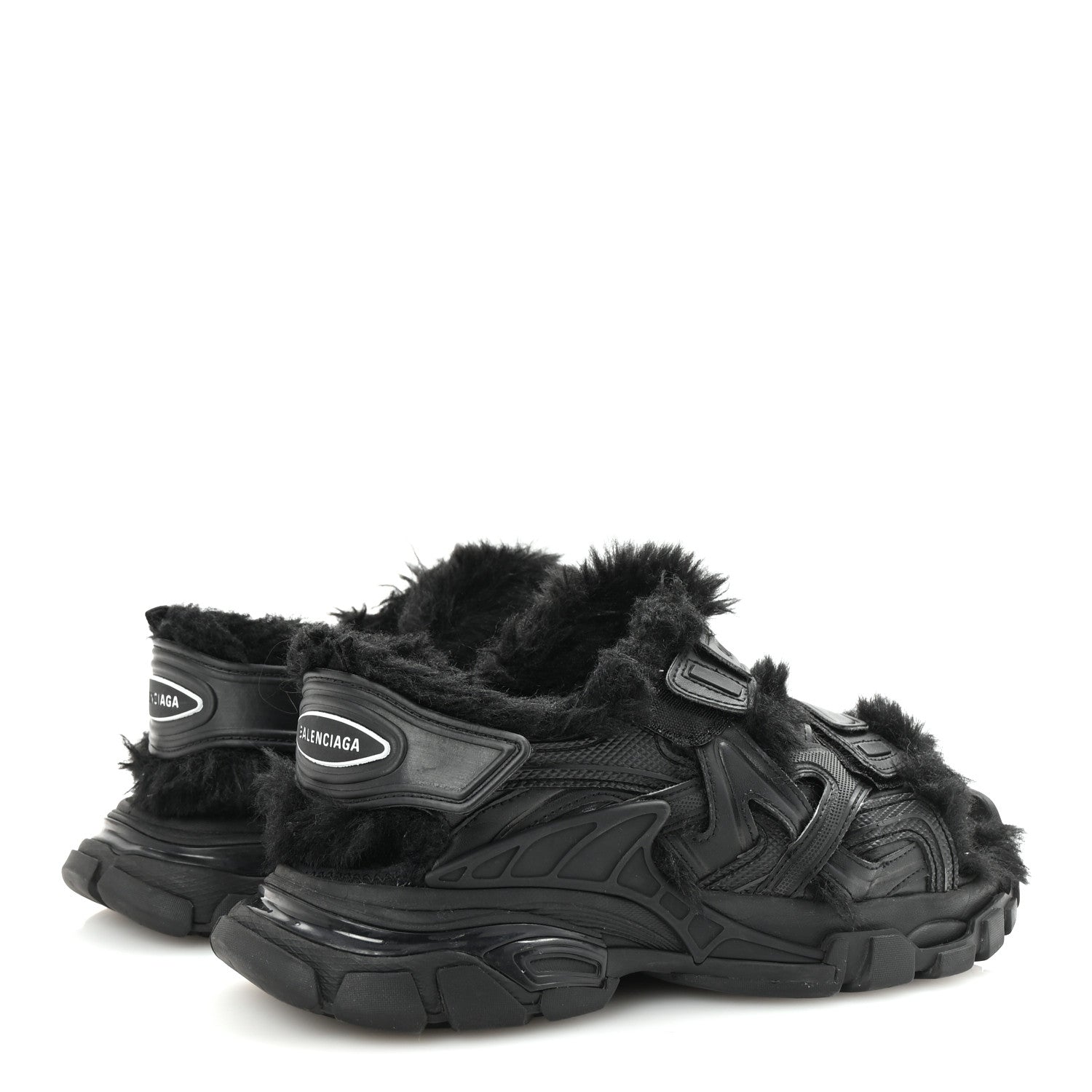 Balenciaga Faux Fur Rubber Mesh Womens Track Sandals 40 Black