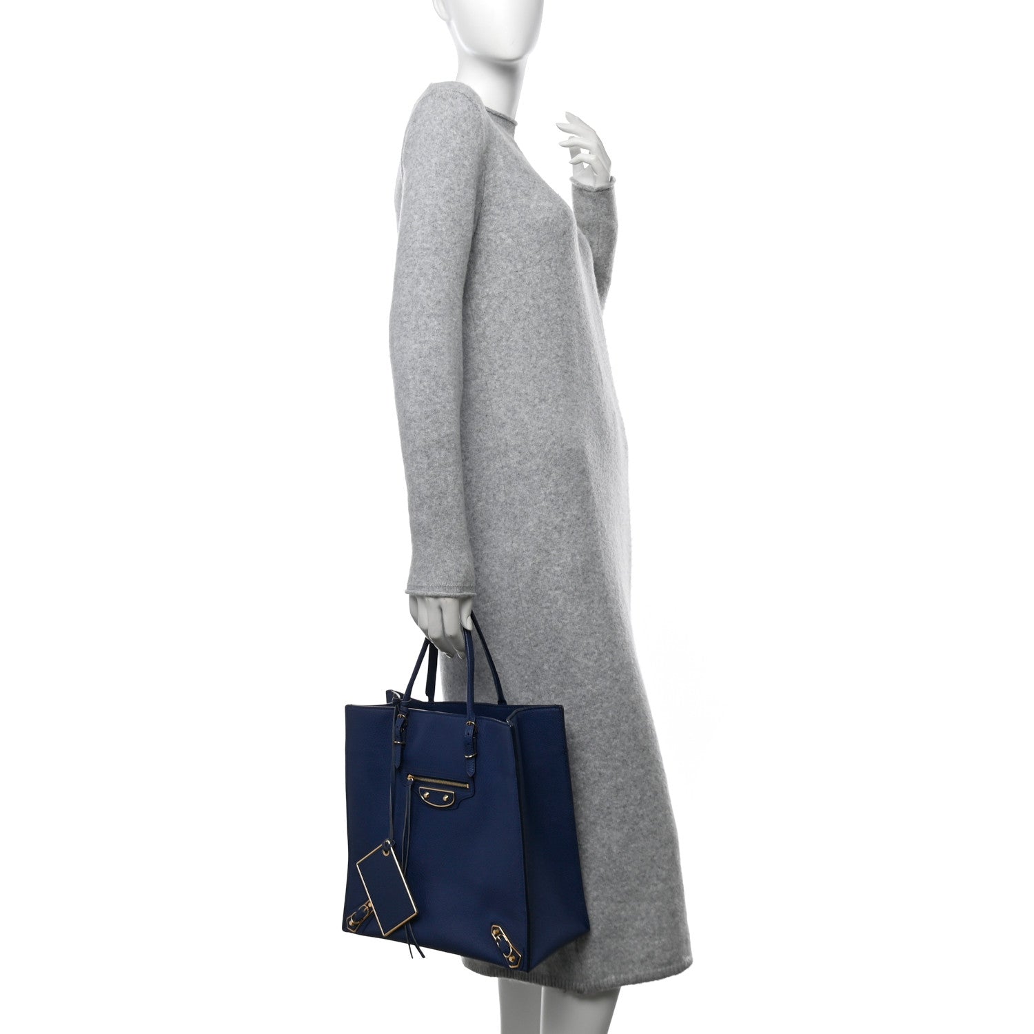 Balenciaga Grained Calfskin Gold Metallic Edge Hardware Papier Small A4 Tote Bleu