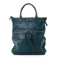 Balenciaga Agneau Classic Silver Hardware Square Tote Bleu Mineral