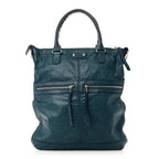 Balenciaga Agneau Classic Silver Hardware Square Tote Bleu Mineral