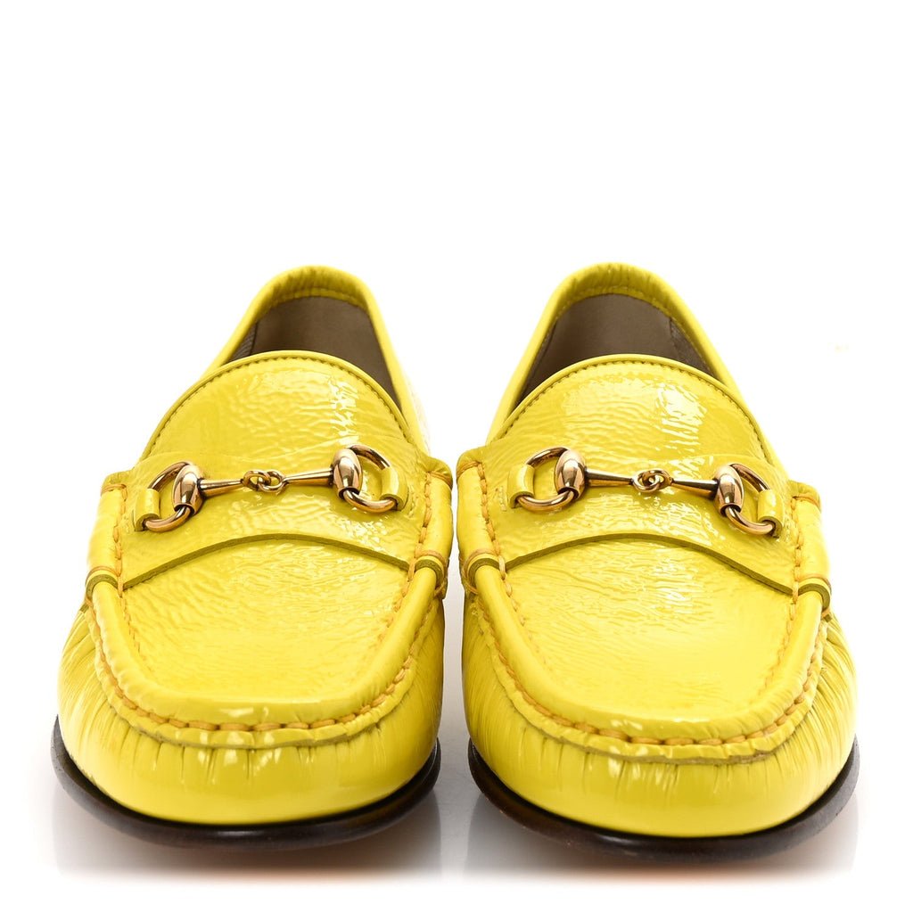 Gucci Vernice Naplack Womens 1953 Horsebit Loafers 36.5 Acid Lime