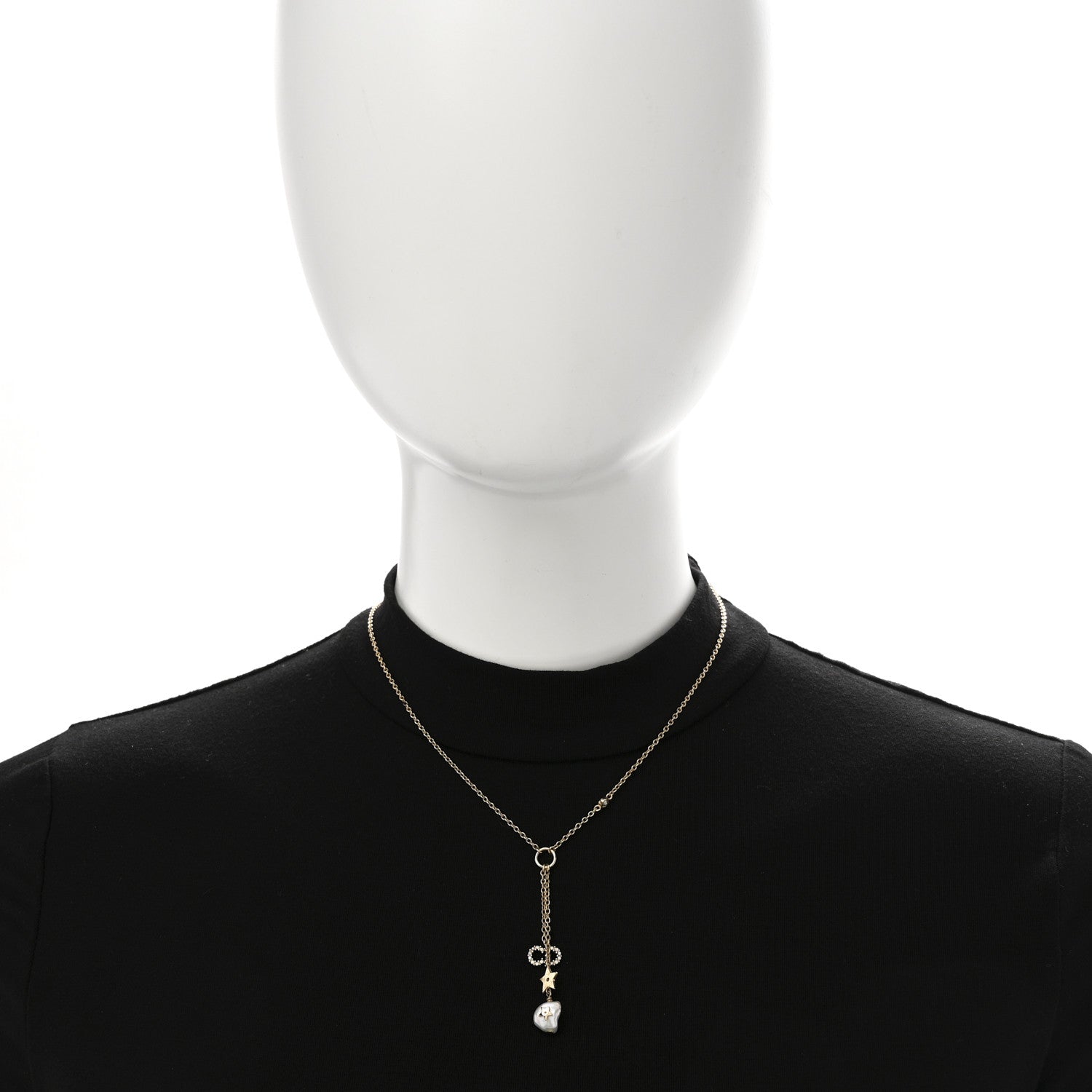 Christian Dior Crystal Pearl CD Shiny-D Tribal Long Necklace Gold