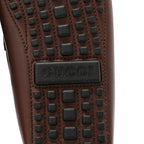 Gucci Calfskin Fringe Interlocking G Mens Driver Loafers 8 Brown