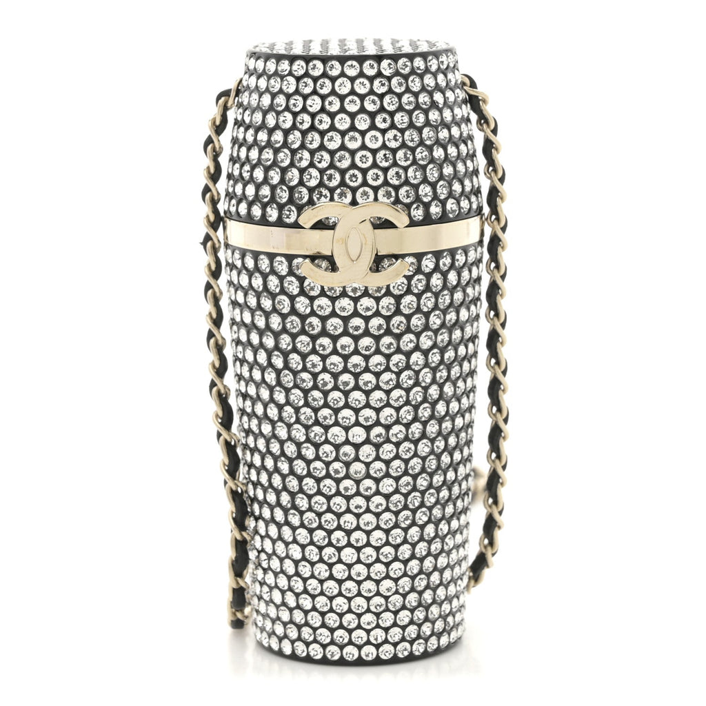 Chanel Metal Resin Lambskin Crystal Lipstick Case Long Necklace On Chain Silver Black Gold