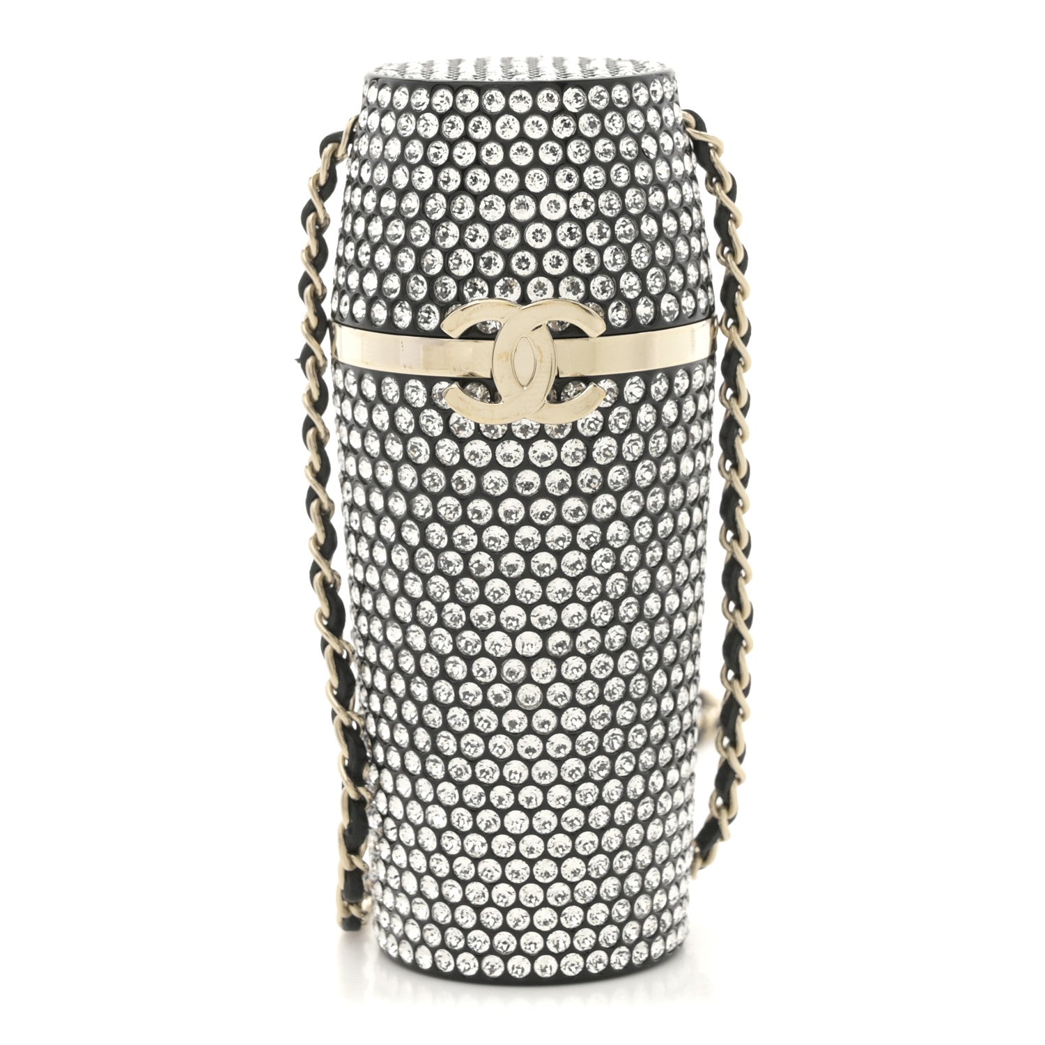 Chanel Metal Resin Lambskin Crystal Lipstick Case Long Necklace On Chain Silver Black Gold