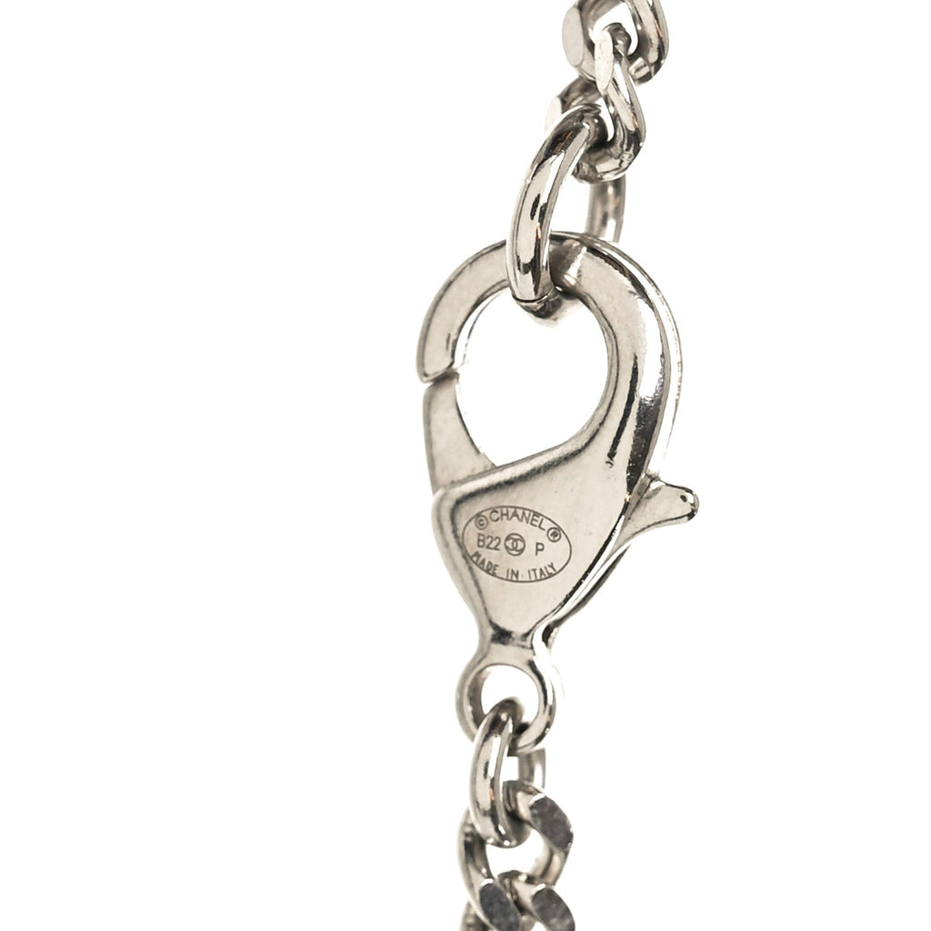 Chanel Crystal Baguette CC Mirror Pendant Necklace Silver