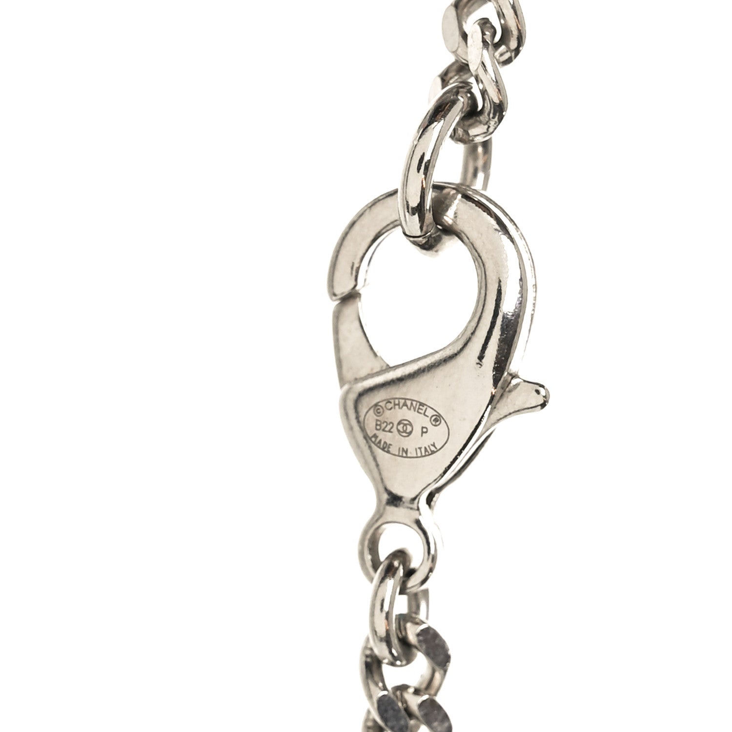 Chanel Crystal Baguette CC Mirror Pendant Necklace Silver
