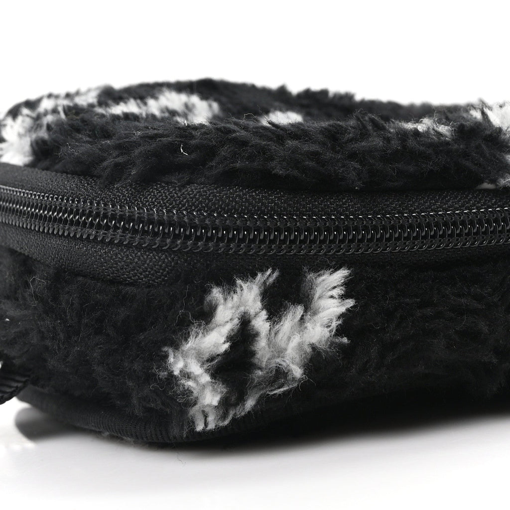 Balenciaga Faux Fur Diagonal Logo Explorer Crossbody Pouch  Black White