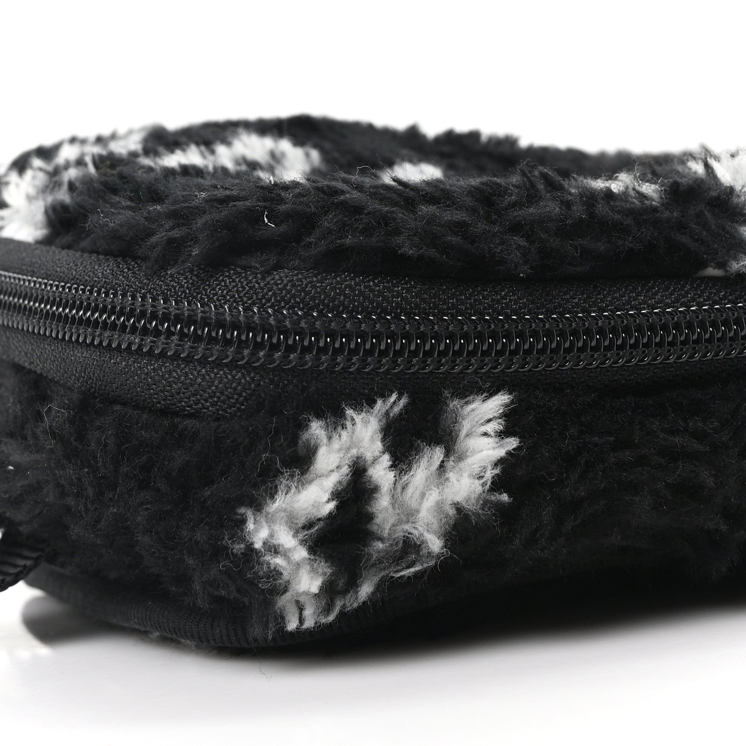Balenciaga Faux Fur Diagonal Logo Explorer Crossbody Pouch  Black White
