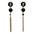 Chanel Crystal CC Chain Tassel Drop Earrings Gold Black