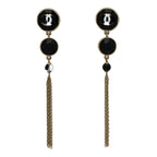 Chanel Crystal CC Chain Tassel Drop Earrings Gold Black
