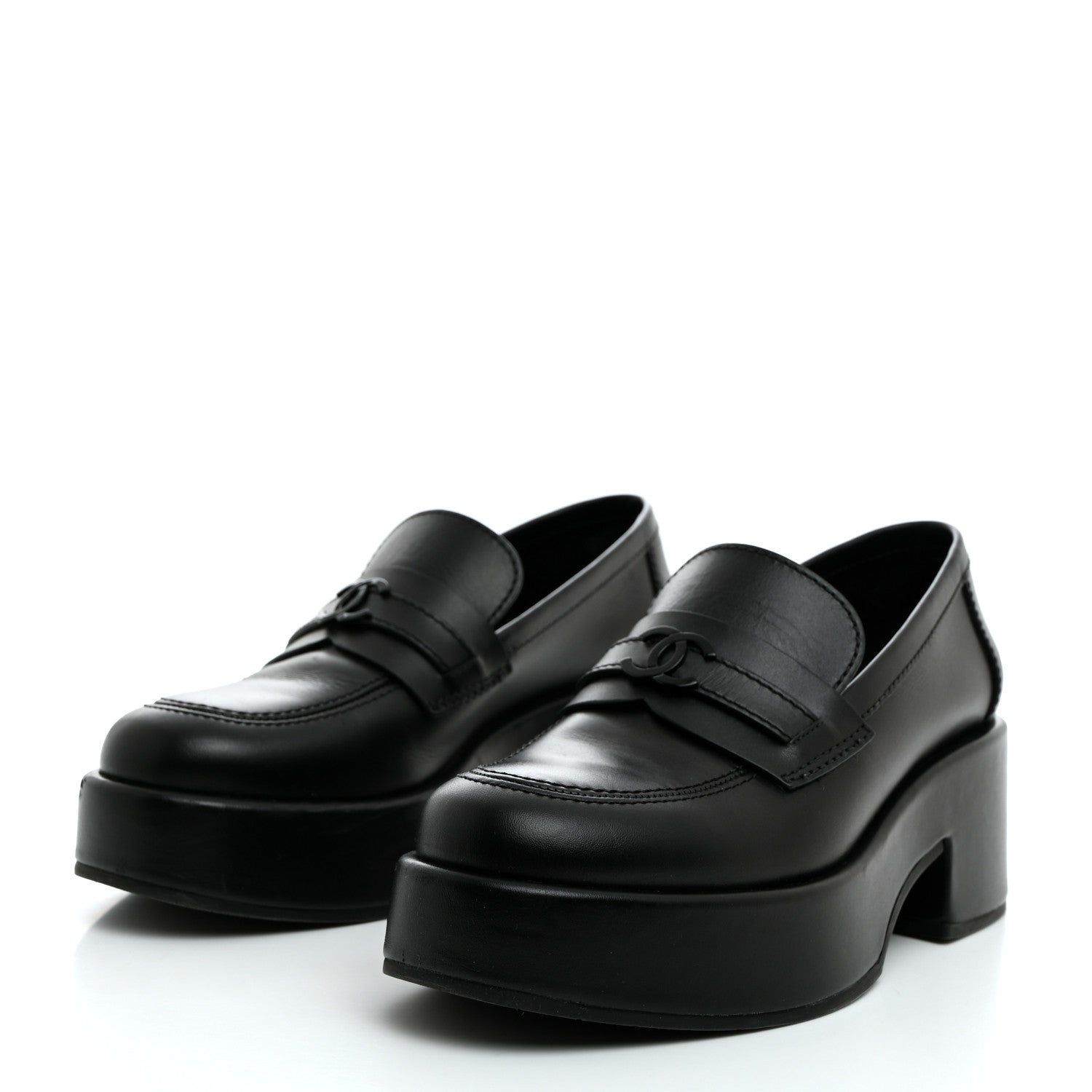 Chanel Calfskin CC Platform Loafers 36 Black