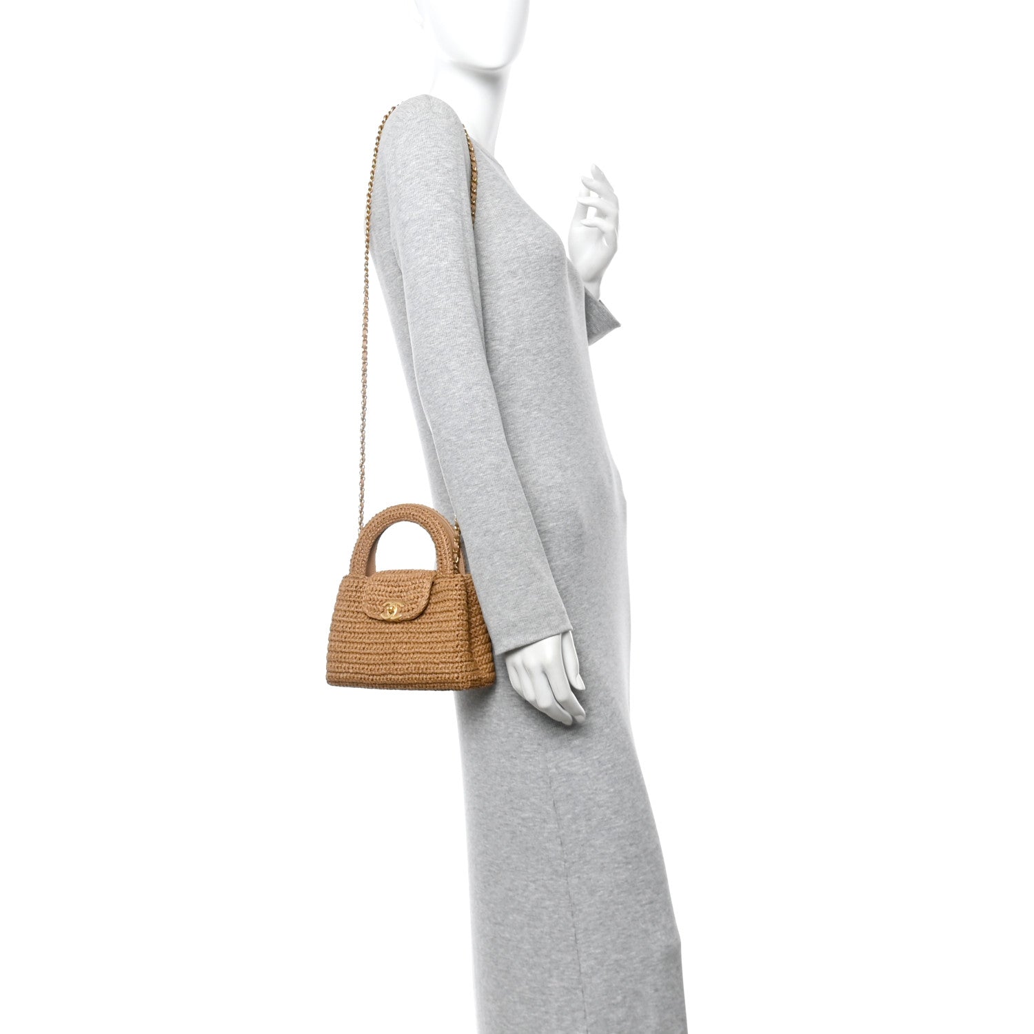 Chanel Braided Raffia Nano Kelly Flap Bag Dark Beige