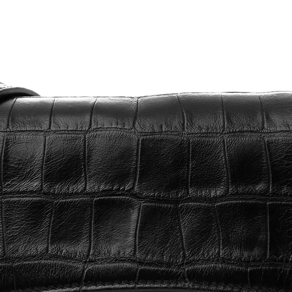 Balenciaga Extra Supple Calfskin Crocodile Embossed Monochrome XS Downtown Shoulder Bag Black