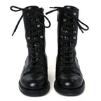 Chanel Calfskin Lace Up Combat Boots 38 Black