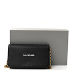 Balenciaga Grained Calfskin Logo Cash Phone Holder Wallet On Chain Black