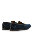 Gucci Velvet GG Monogram Horsebit Mens Jordaan Loafers 8.5 Blue Beige
