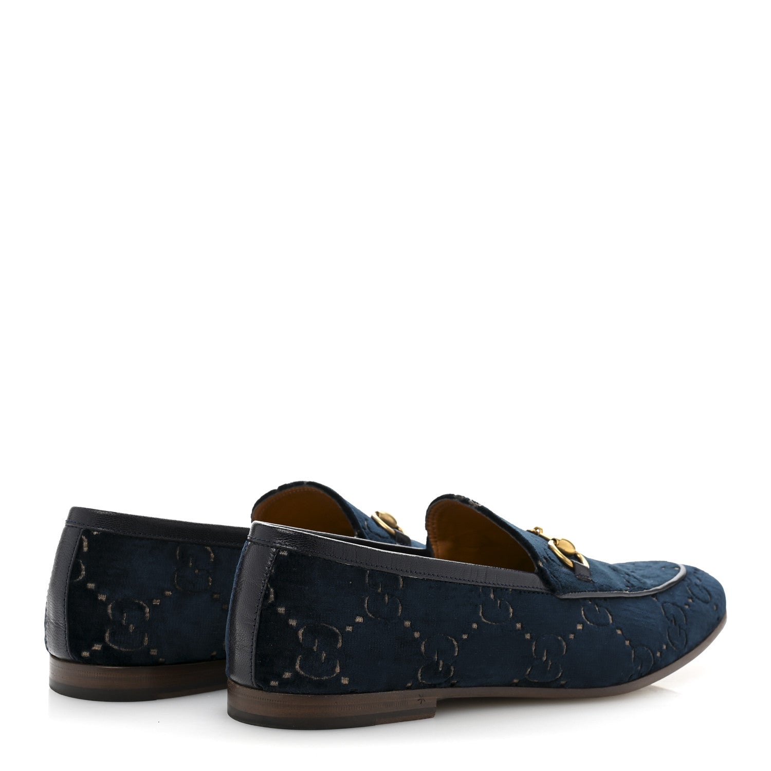 Gucci Velvet GG Monogram Horsebit Mens Jordaan Loafers 8.5 Blue Beige