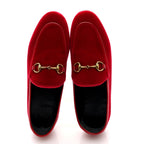 Gucci Velvet Horsebit Womens Jordaan Loafers 37 Hibiscus Red