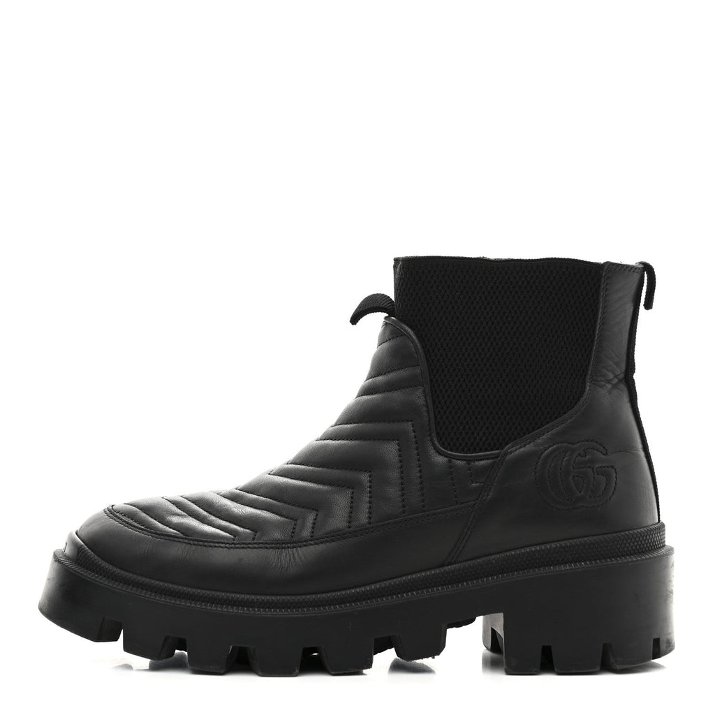 Gucci Calfskin Nappa Matelasse Frances Chelsea Boots 39 Black