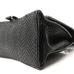 Balenciaga Matte Calfskin Snake Embossed Tonal B Small Hourglass Top Handle Bag Black