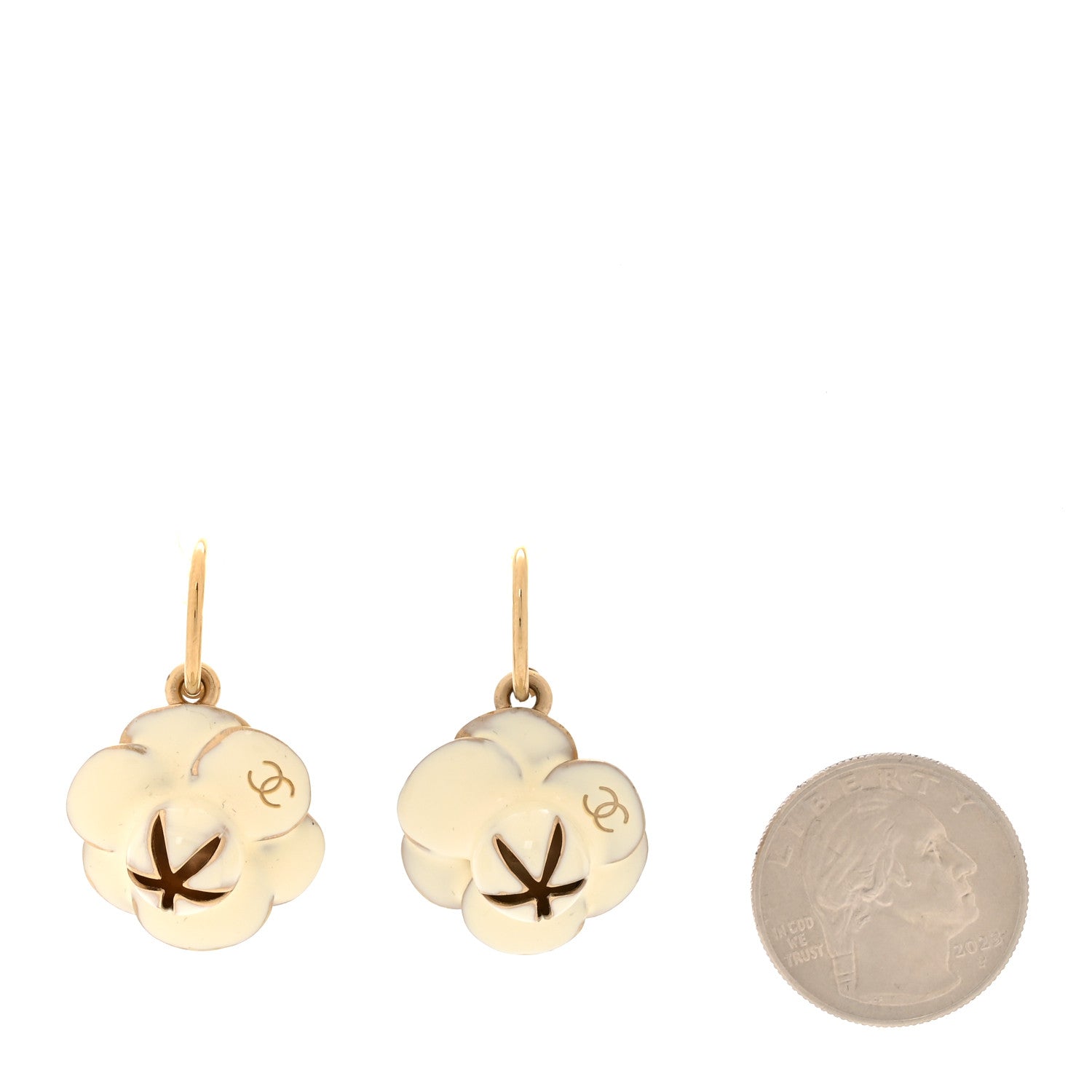 Chanel Resin Camelia Earrings White Gold