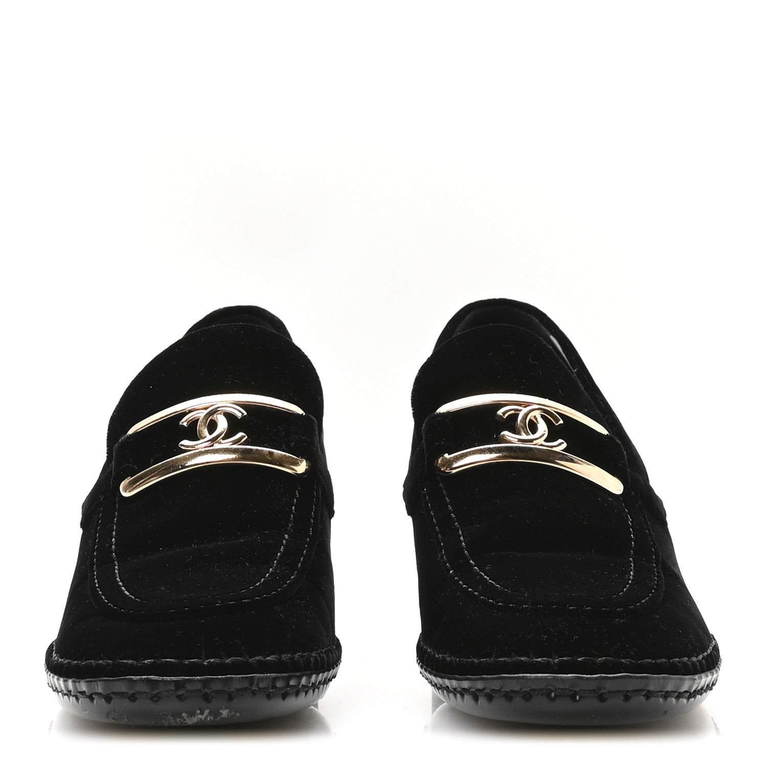 Chanel Shiny Calfskin Logo Loafers 38 Black