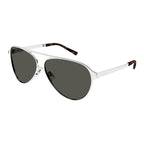Saint Laurent Sunglasses Aviator Full Rim, Silver Frame and Grey Lens SL734002