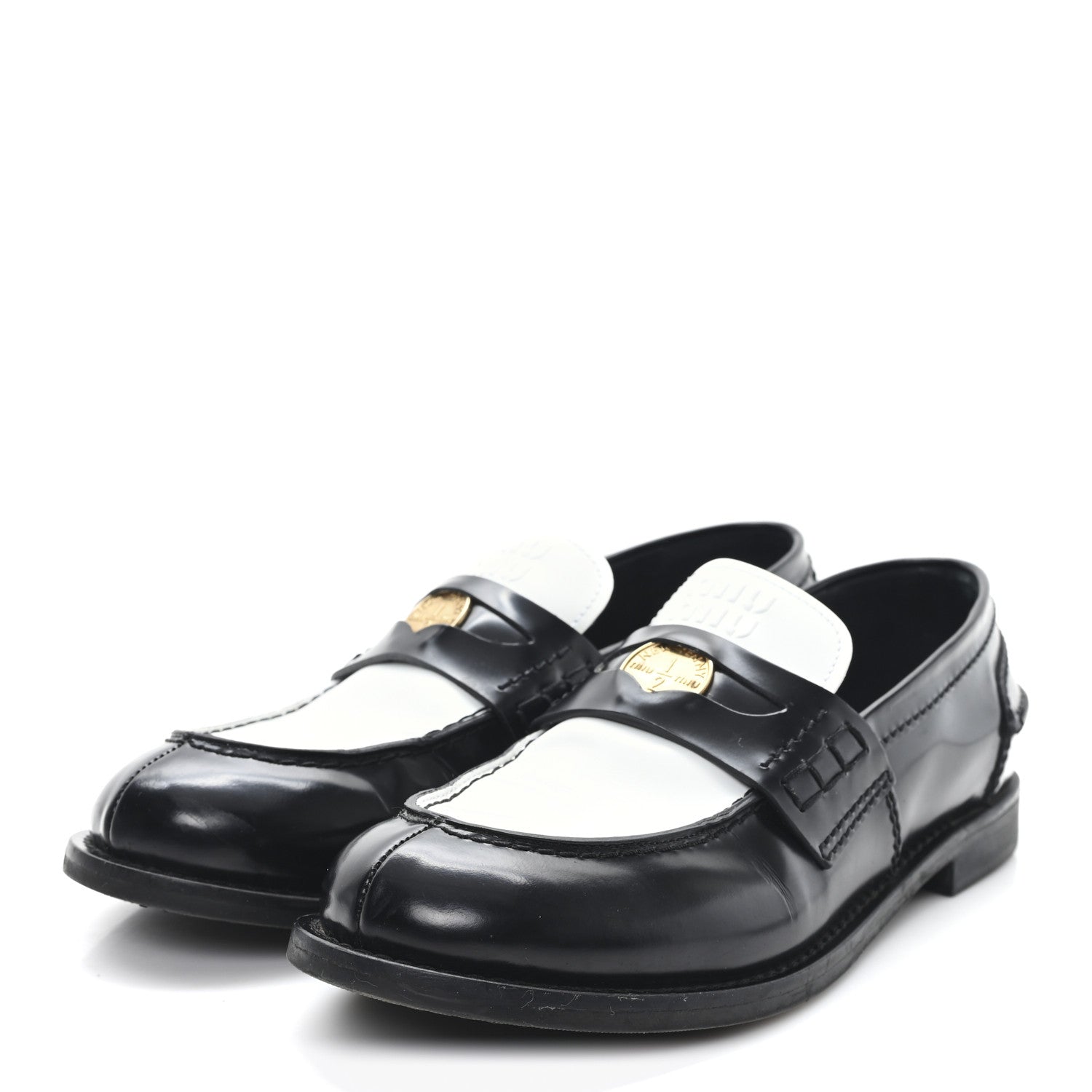 Miu Miu Spazzolato Penny Loafer 39 Black White