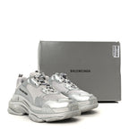 Balenciaga Metallic Fabric Mesh Womens Triple S Sneakers 39 Silver