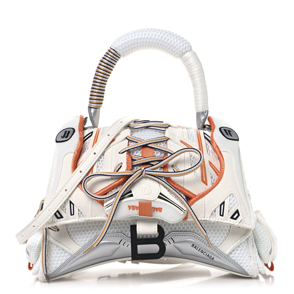 Balenciaga Faux Calfskin Fabric Glow In The Dark Small Sneakerhead Top Handle Bag White Orange