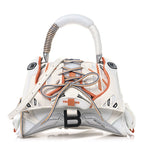Balenciaga Faux Calfskin Fabric Glow In The Dark Small Sneakerhead Top Handle Bag White Orange